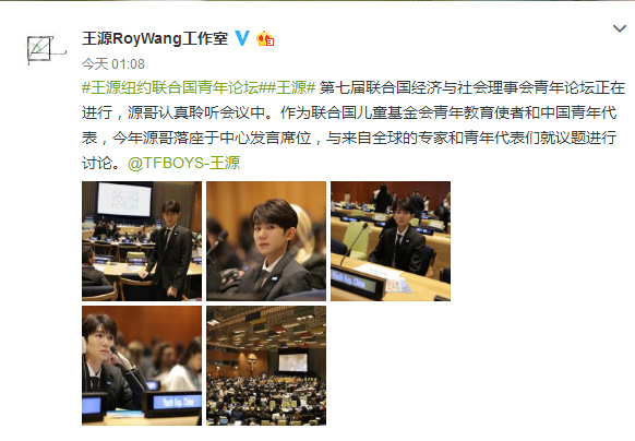 王源出席联合国青年论坛 展中国青年精神面貌