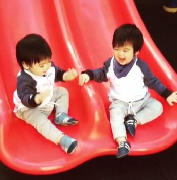 林志颖的双胞胎儿子玩滑梯